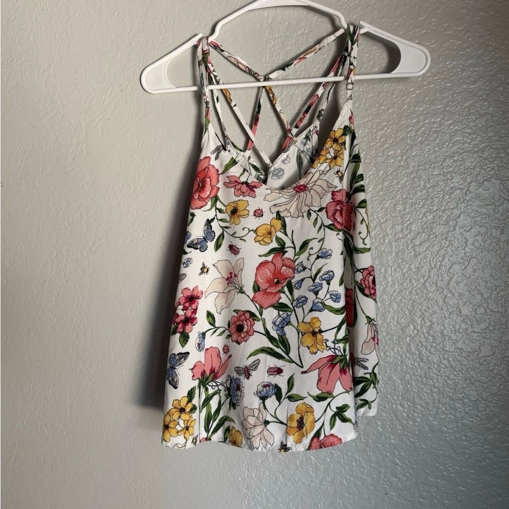 Hollister White Floral Crop Tank top Adjustable Strap